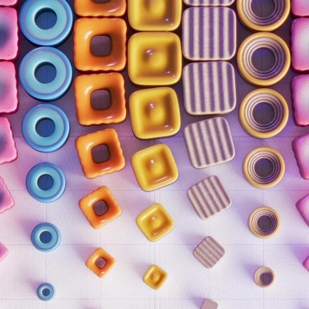 Componentes plásticos de formas e cores diferentes em um fundo neutro