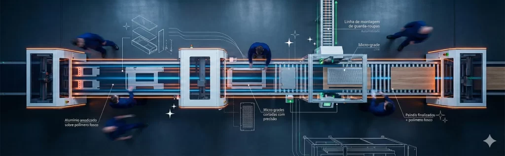 Linha de Produção Moderna da Indústria Moveleira Efeito Timelapse
